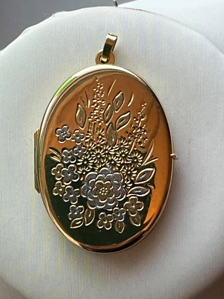 Antiek gouden Medaillon Friedrich Binder FBM, Sieraden, Tassen en Uiterlijk, Kettinghangers, Zo goed als nieuw, Goud, Goud, Bloem of Plant