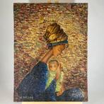 Schilderij moeder en kind in bijzondere techniek geschilderd, Antiek en Kunst, Kunst | Schilderijen | Klassiek, Ophalen of Verzenden