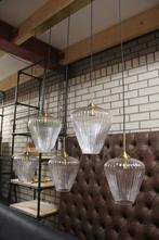 Sfeervolle 5 lichts hanglamp met geribbeld glas, Huis en Inrichting, Lampen | Hanglampen, Ophalen, Zo goed als nieuw, Glas