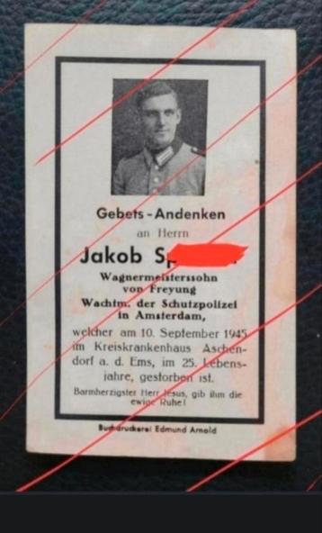 Duits Wachtmeister XX Schutzpolizei Amsterdam WW2/ WO2 1945  beschikbaar voor biedingen
