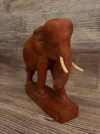 Houten Olifant Vintage met originele snijtanden, Antiek en Kunst, Kunst | Beelden en Houtsnijwerken, Ophalen of Verzenden