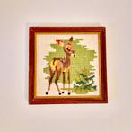 vintage geborduurd schilderij bambi hertje vintage jaren 60, Ophalen of Verzenden, Huis en Inrichting