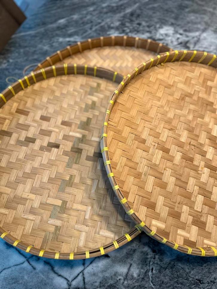 Handgemaakte Bamboe Dienbladen/Wanddecoratie, Huis en Inrichting, Woonaccessoires | Schalen en Manden, Nieuw, Schaal, Rond, Overige materialen