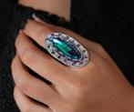 ZWARE grote NAVAJO oude zilveren malachiet ring M19!, Gebruikt, Verzenden, 19 tot 20, X