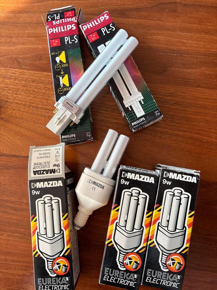Vijf SL-lampen (Philips & Mazda), Huis en Inrichting, Lampen | Losse lampen, Gebruikt, Spaarlamp, Minder dan 30 watt, E14 (klein)