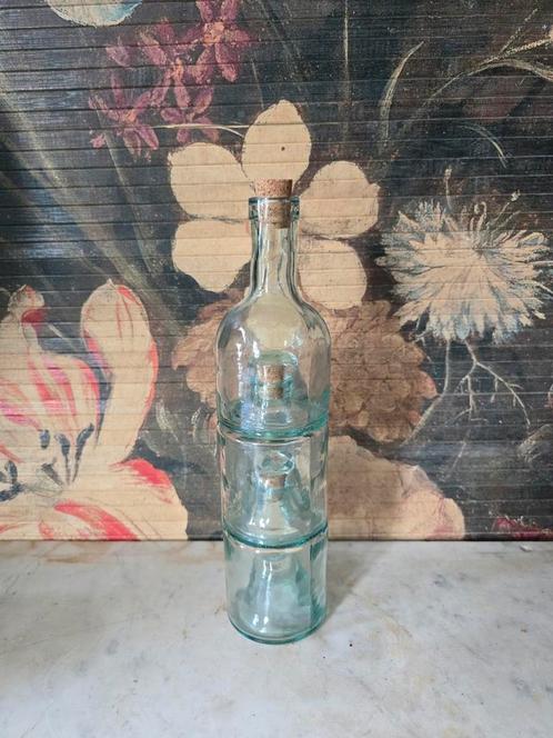 Blauw glazen stapelbare fles, Antiek en Kunst, Antiek | Glas en Kristal, Ophalen of Verzenden