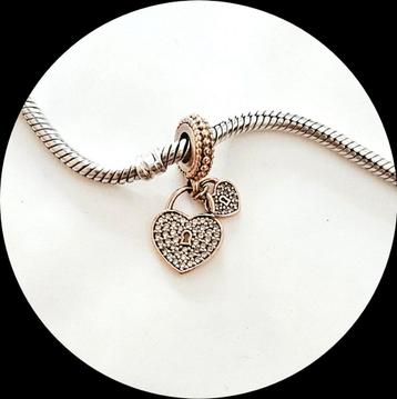 Pandora rose goud Dubbel Hart Hangslot 781807CZ / zirkonia  beschikbaar voor biedingen