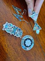 Mexicaans zilver met paua sieradenset oorbel broche armband, Verzenden, Zilver, Armband