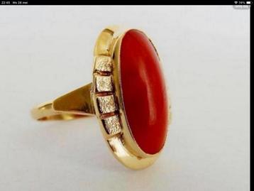Prachtige vintage gouden ring Bloedkoraal , 14 karaat goud beschikbaar voor biedingen