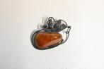 broche barnsteen amber 925 zilver, Sieraden, Tassen en Uiterlijk, Broches, 4 tot 7 cm, Gebruikt, Ophalen of Verzenden, Zilver