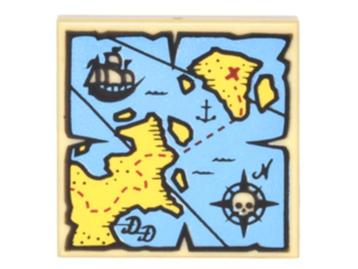 Lego Pirates Tile 3x 2x2 with Groove with Map Blue Water, Ye beschikbaar voor biedingen