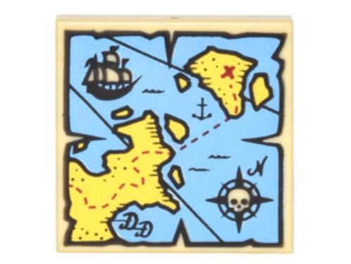 Lego Pirates Tile 3x 2x2 with Groove with Map Blue Water, Ye, Kinderen en Baby's, Speelgoed | Duplo en Lego, Nieuw, Lego, Losse stenen