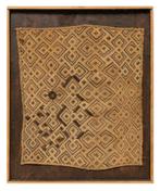 Een opgespannen Congolees Kuba textiel binnen lijst ~1900, Antiek en Kunst, Ophalen of Verzenden