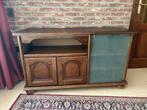 Donker Eiken TV-kast met plank & kastjes, Ophalen, Gebruikt, 100 tot 150 cm, Eikenhout