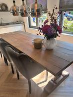 Eiken eetkamertafel Gerookt met Grijze olie 280/100, Huis en Inrichting, Gebruikt, Eikenhout, 200 cm of meer, Vijf personen of meer
