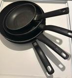 Pannenset Tefal - koekenpannen en wokpan, Huis en Inrichting, Keuken | Potten en Pannen, Ophalen, Gebruikt, Inductieplaat, Rvs