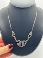 A495 Prachtige vintage zilveren ketting onyx markasiet, Sieraden, Tassen en Uiterlijk, Antieke sieraden, Ophalen of Verzenden
