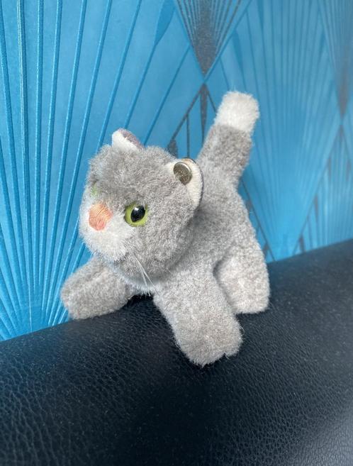 70 jaren Steiff wit met grijs kat Kitty 1495/10 met oorknop, Verzamelen, Overige Verzamelen, Gebruikt, Ophalen