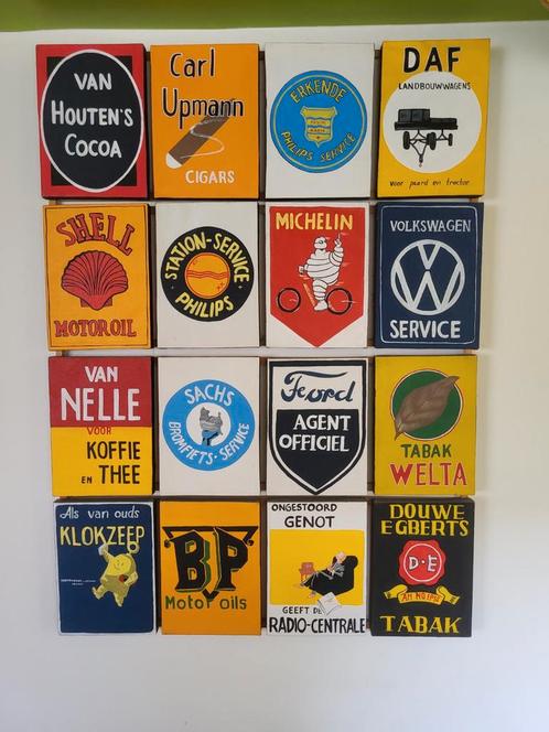 Vintage Reclame Schilderij - 16 Logo's, Antiek en Kunst, Kunst | Overige Kunst, Ophalen