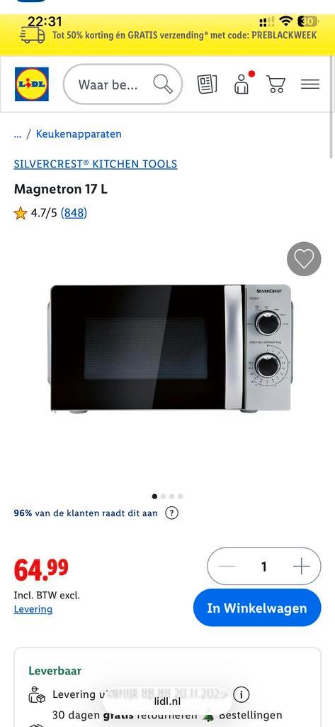 Lidl SilverCrest Magnetron - Zo goed als nieuw!, Witgoed en Apparatuur, Magnetrons, Zo goed als nieuw, Vrijstaand, Magnetron, Minder dan 45 cm