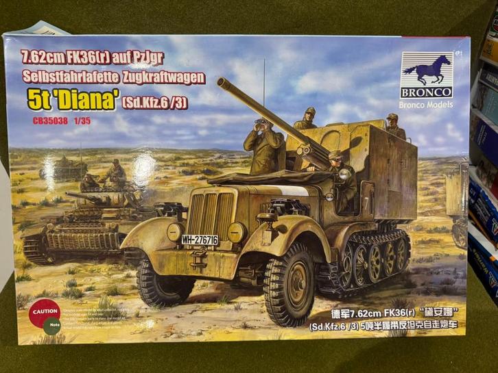 Bronco CB-35038 1/35 Zugkraftwagen "Diana" 76mm gun, Hobby en Vrije tijd, Modelbouw | Auto's en Voertuigen, Nieuw, Tank, 1:32 tot 1:50