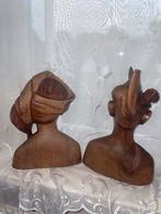 Indische Houten Beelden Set - Handgesneden Kunstwerken Set 2, Antiek en Kunst, Ophalen