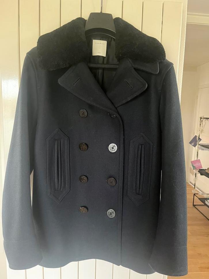 Wollen donkerblauw Sandro jas xl, Kleding | Heren, Jassen | Winter, Zo goed als nieuw, Maat 56/58 (XL), Blauw, Ophalen of Verzenden