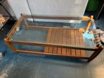 Vintage salontafel hout met glas, Ophalen, Gebruikt, 100 tot 150 cm, 50 tot 100 cm