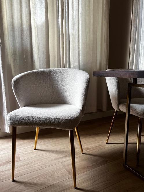 Eetkamer stoelen | boucle | wit/goud | set van 4, Huis en Inrichting, Stoelen, Gebruikt, Vier, Wit, Ophalen