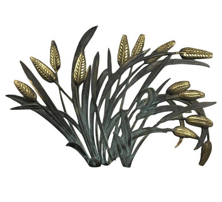 Vintage messing wandsculptuur graanplant jaren 60, Huis en Inrichting, Woonaccessoires | Wanddecoraties, Gebruikt, Ophalen of Verzenden