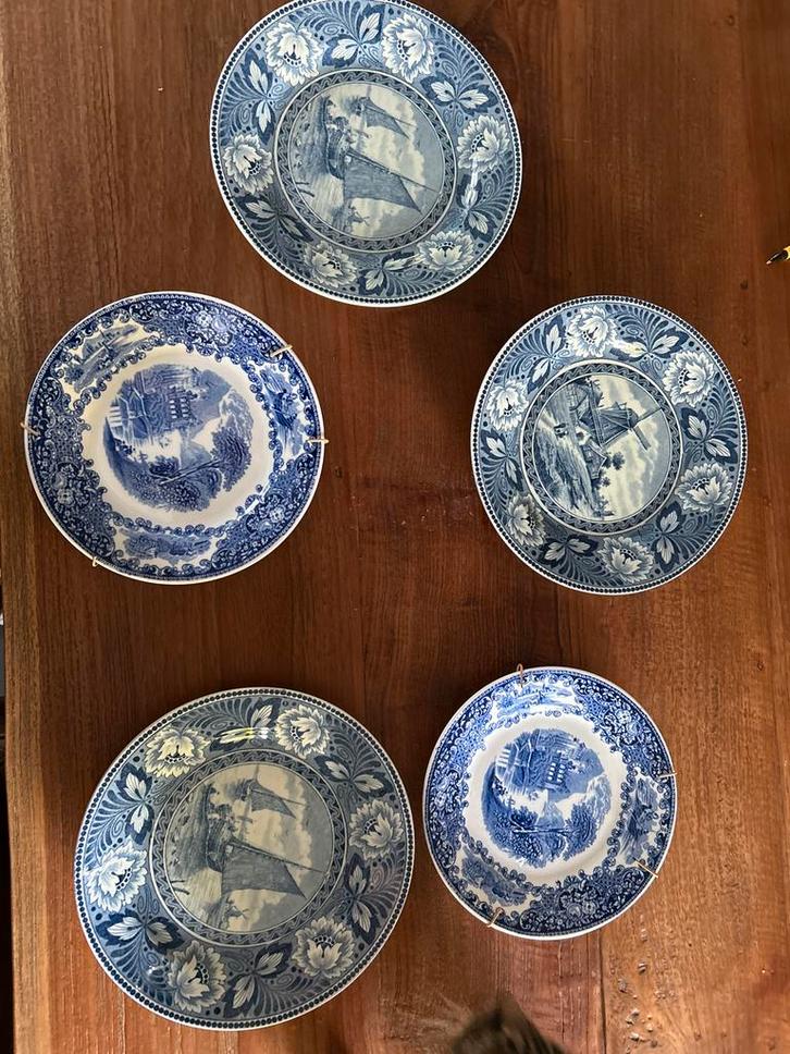 Set van 5 Delfs Blauwe Borden, Antiek en Kunst, Antiek | Wandborden en Tegels, Ophalen