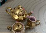Gouden theeservies met roze accenten, Keramiek, Ophalen of Verzenden, Zo goed als nieuw, Overige stijlen