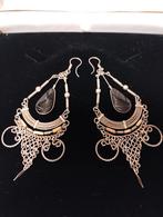 Vintage Boheems alpaca handgemaakt oorbellen met rookkwarts, Ophalen of Verzenden