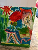 Abstract Schilderij met Bloemen en Zon, Ophalen of Verzenden