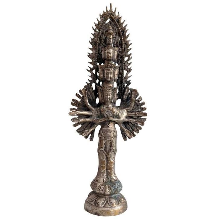 Chinees bronzen beeld van Guanyin (Avalokiteshvara), Huis en Inrichting, Woonaccessoires | Boeddhabeelden, Gebruikt, Ophalen of Verzenden
