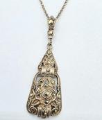 Art Deco Zilveren Hanger met Markasiet Steentjes Aan Ketting, Verzenden, Zilver