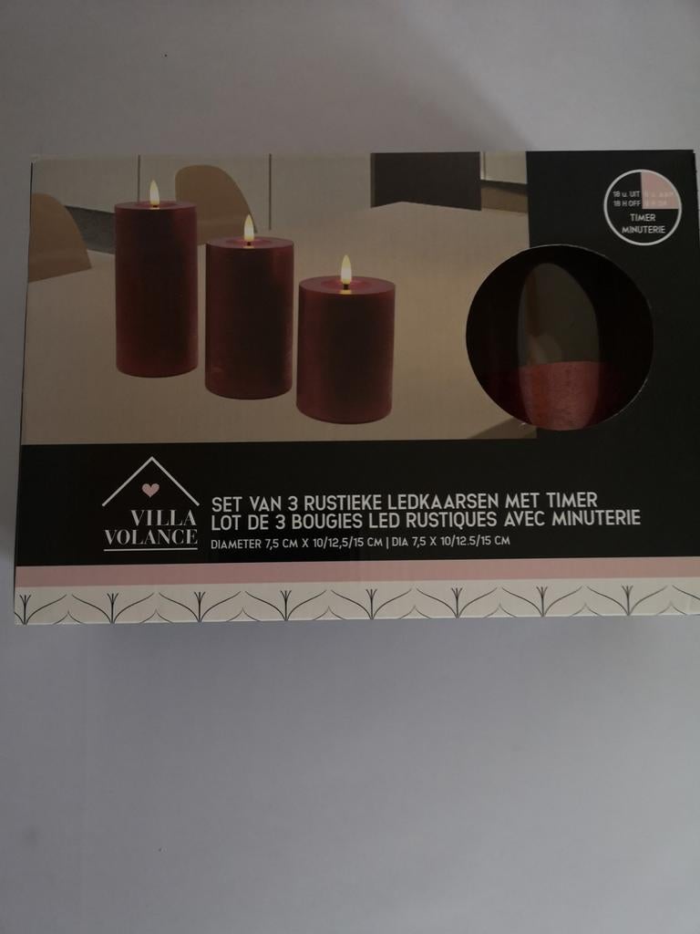 3 led kaarsen donker rood, Overige materialen, Nieuw, Ophalen of Verzenden, Minder dan 25 cm