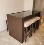 Rotan Buitenbar/tafel met Krukken - Zo Goed Als Nieuw!, Ophalen of Verzenden, Zo goed als nieuw, Rond