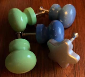 Knopjes ladekast, lade, kast; ster, groen, blauw hout