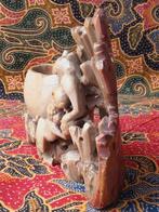 Mooie zware originele oude Chinese inktpot met apen 17 cm., Ophalen of Verzenden