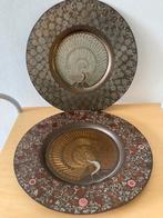 Gegraveerd koperen borden Pauw 2 stuk, Antiek en Kunst, Antiek | Koper en Brons, Ophalen of Verzenden