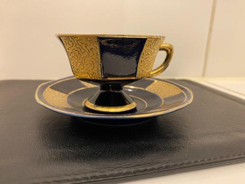 Kop en Schotel Mokka Kobalt Goud, Antiek en Kunst, Antiek | Servies los, Ophalen of Verzenden
