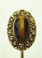 Dasspeld goud 18kt parels tijgeroog., Ophalen of Verzenden, Goud, Overige typen