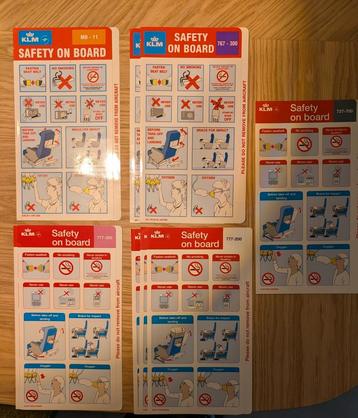 Flight safety cards KLM diverse types. Als set of los. beschikbaar voor biedingen