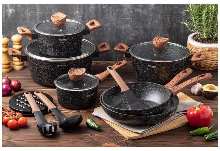 Edënbërg Stonetec Line - 15-delig pannenset, Huis en Inrichting, Keuken | Potten en Pannen, Nieuw, Pannenset, Aluminium, Inductieplaat