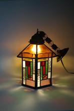 Vintage antiek lantaarn hallamp van glas in lood kleur, Antiek en Kunst, Ophalen of Verzenden