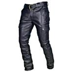 Zwarte heren leren cargo broek / zakken mannen wetlook leer, Verzenden, Nieuw, Zwart