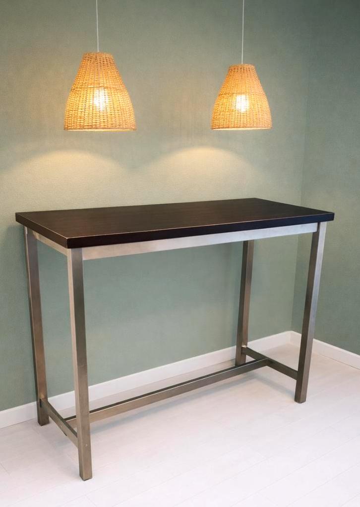 Ikea Bartafel RVS frame met donkerbruin houten blad, Huis en Inrichting, Tafels | Eettafels, Zo goed als nieuw, 50 tot 100 cm