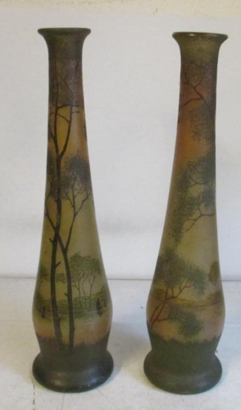 art deco Th. Legras vazen geemailleerd bomen decor 39, Antiek en Kunst, Antiek | Glas en Kristal, Verzenden