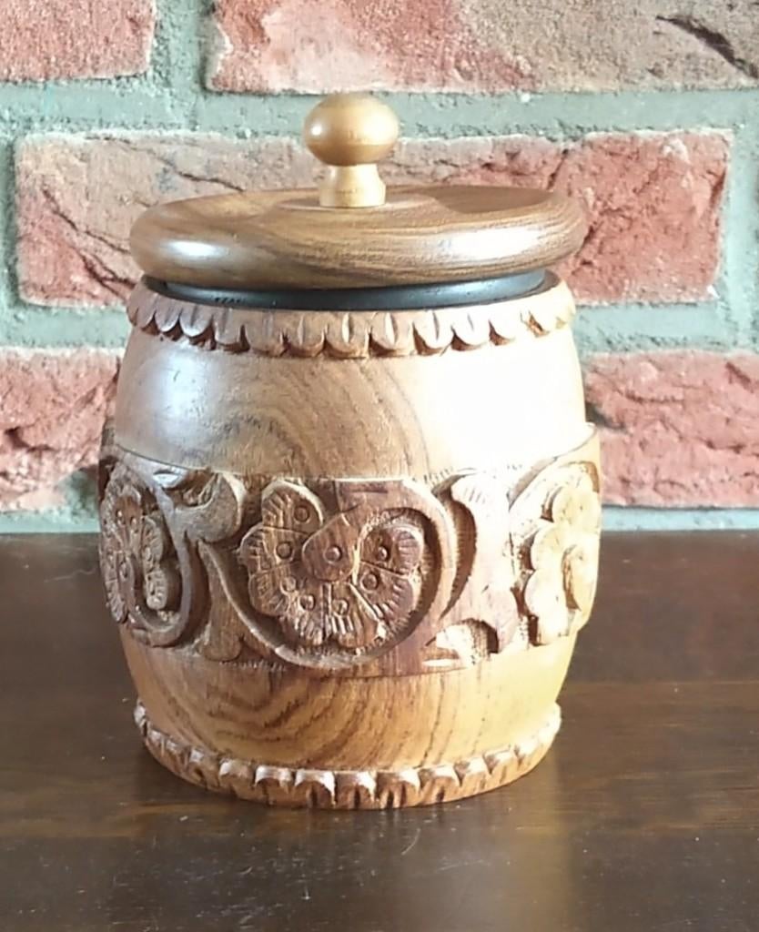 India houtsnijwerk tabaks pot klein, volgnr 37, Antiek en Kunst, Ophalen of Verzenden